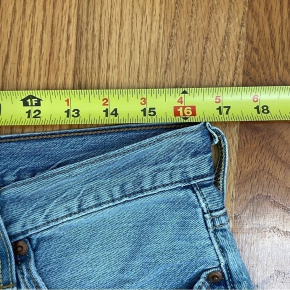 LEVI’S 501 Button Fly Denim Blue Jeans Destroyed Distressed Patch 33” W x 27” L - Picture 6 of 16